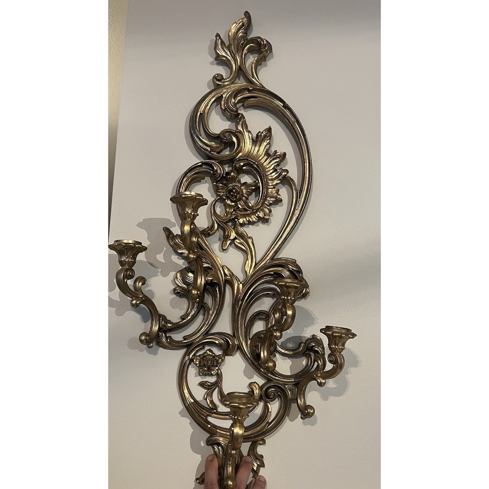 VTG LARGE Syroco HOMCO HOME INTERIOR 5 ARM SCONCE ORNATE GOLD 4049 35×17" Fiskar